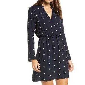All in Favor Blue Polka Dot Long Sleeve Dress S